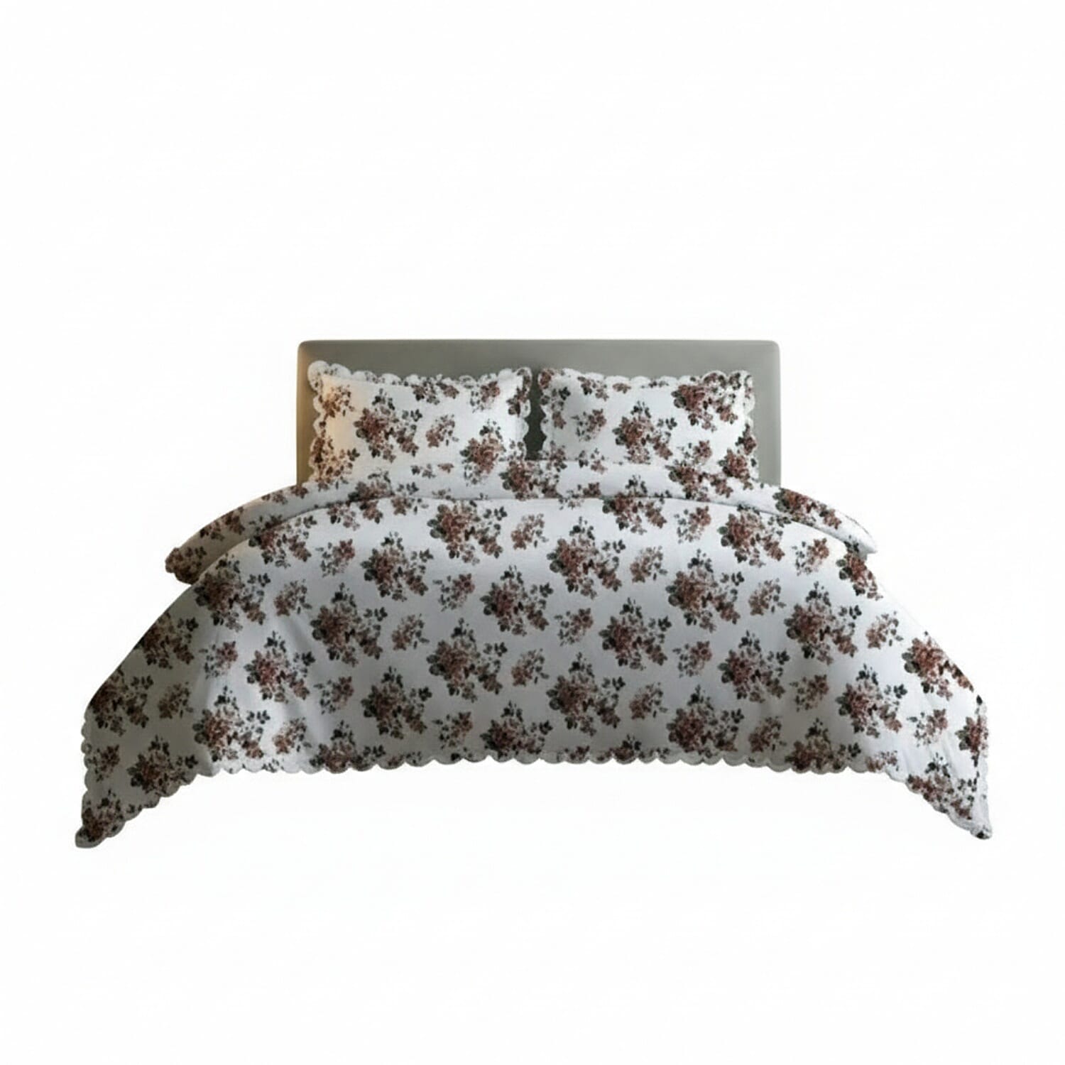 Bolongaro & Trevor Co Ltd - 100% Cotton Scallop Floral Print Duvet Cover 3 Piece Set (Double) - Red Floral