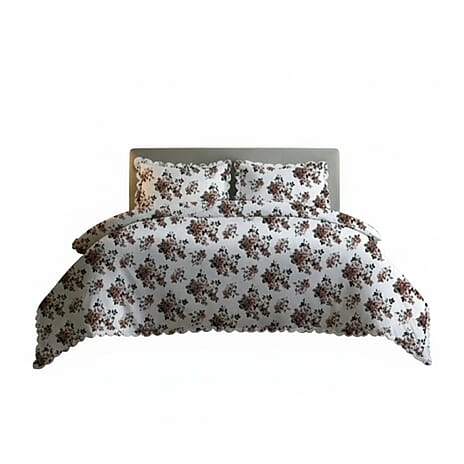 Bolongaro & Trevor Co Ltd - 100% Cotton Scallop Floral Print Duvet Cover 3 Piece Set (Double) - Red Floral