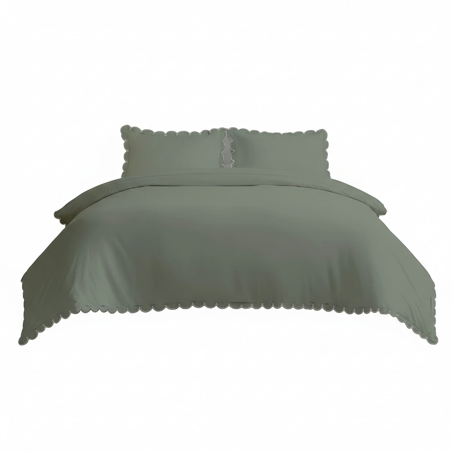 Bolongaro & Trevor Co Ltd - 100% Cotton Scallop Duvet Cover 3 Piece Set (Double) - Green
