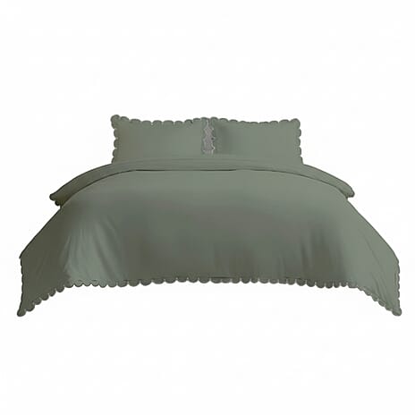 Bolongaro & Trevor Co Ltd - 100% Cotton Scallop Duvet Cover 3 Piece Set (Double) - Green