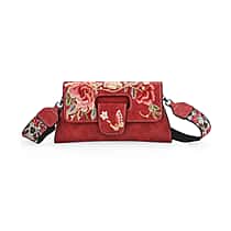 Floral Embroidered Crossbody Bag - Red
