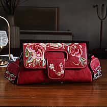 Floral Embroidered Crossbody Bag - Red