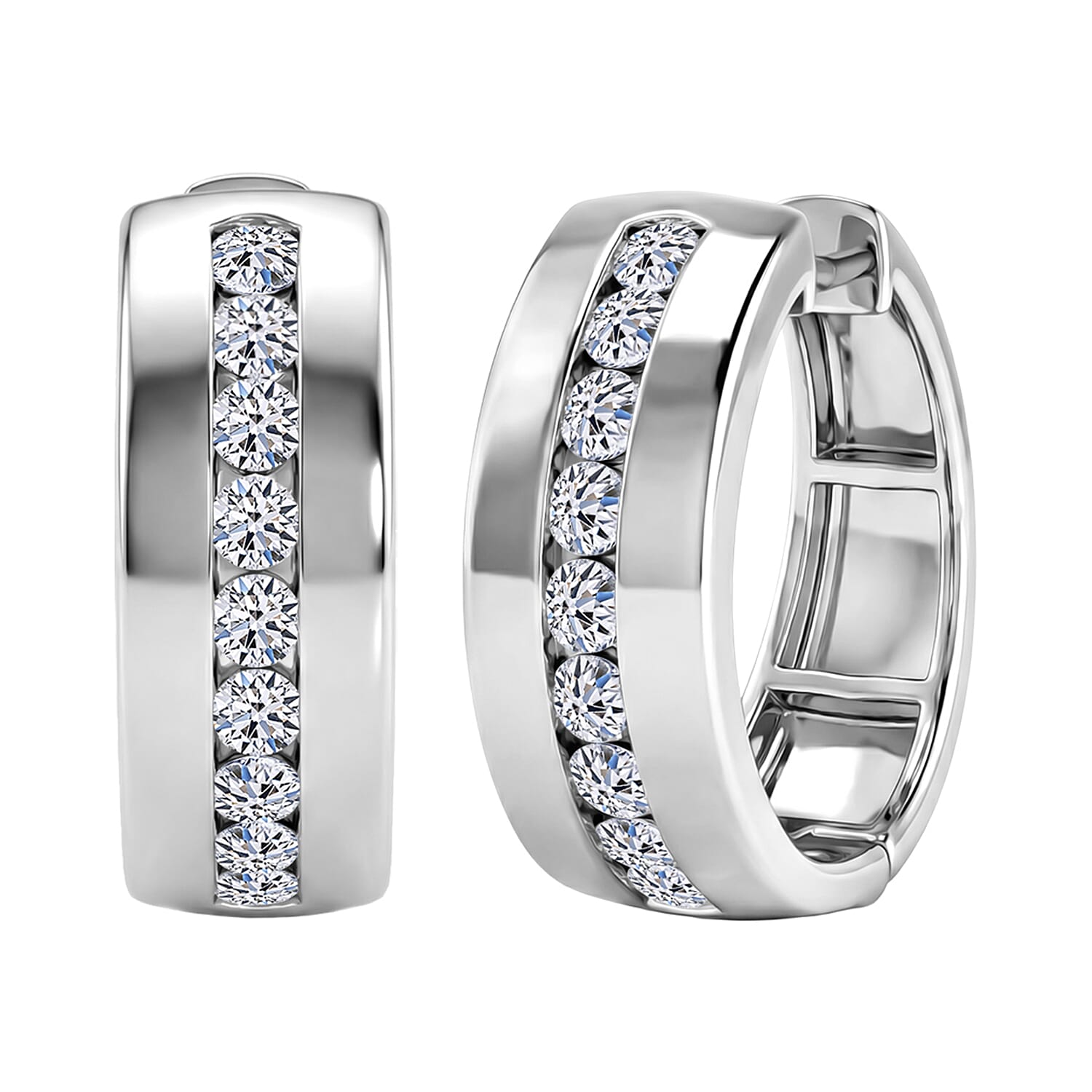 LUXURIANT SI-GH Lab Grown Diamond Half Hoop Earring in Rhodium Overlay Sterling Silver 1.17 Ct, Silver Wt. 8.66 Gms