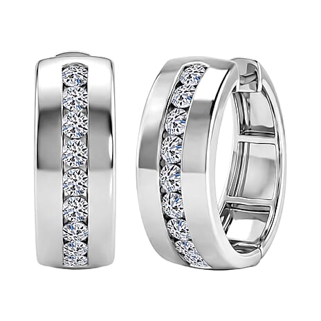 LUXURIANT SI-GH Lab Grown Diamond Half Hoop Earring in Rhodium Overlay Sterling Silver 1.17 Ct, Silver Wt. 8.66 Gms