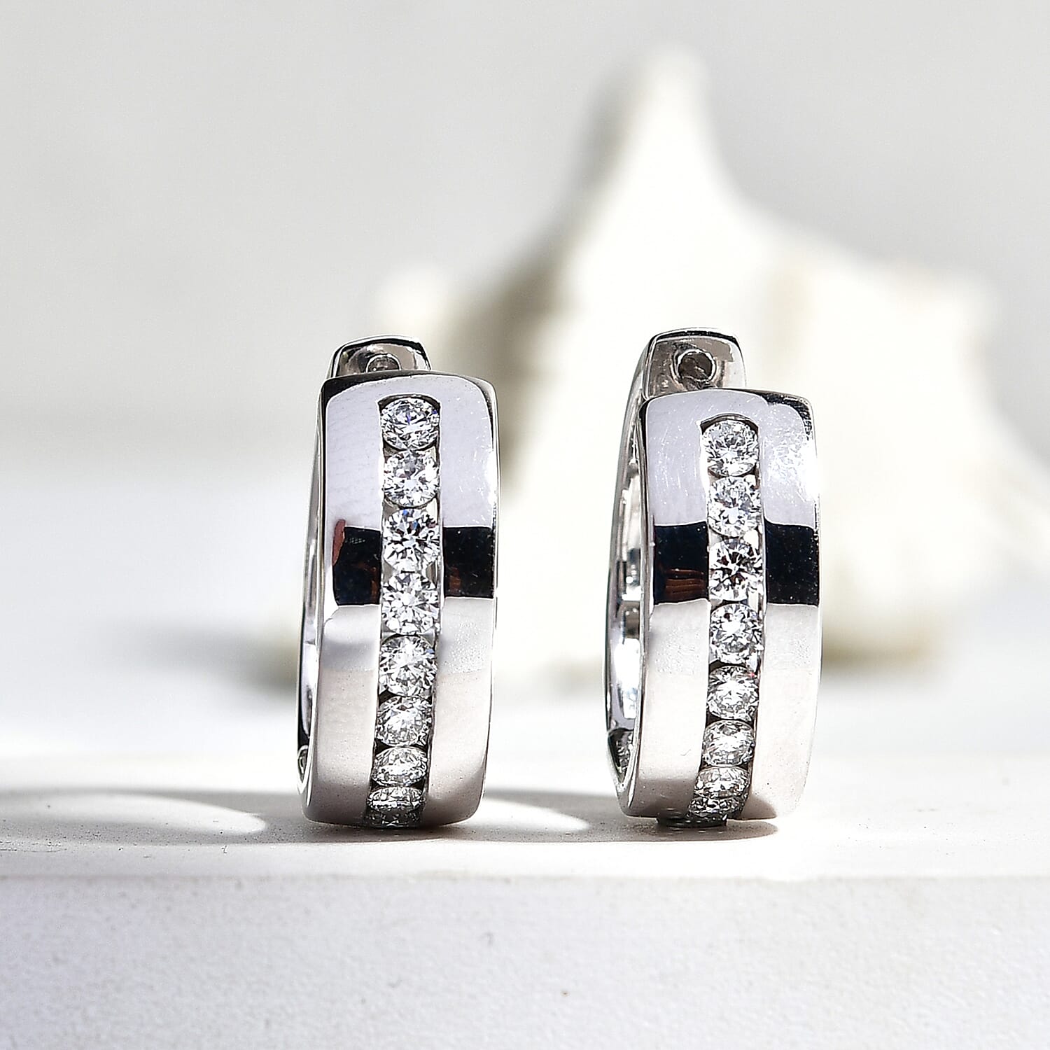 LUXURIANT SI-GH Lab Grown Diamond Half Hoop Earring in Rhodium Overlay Sterling Silver 1.17 Ct, Silver Wt. 8.66 Gms