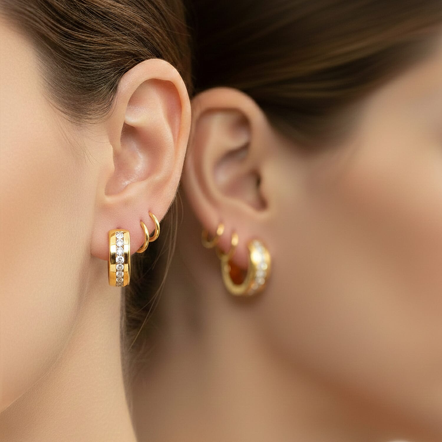 LUXURIANT SI-G-H Lab Grown Diamond Half Hoop Earring in 18K Vermeil Yellow Gold Plated Sterling Silver 1.17 Ct, Silver Wt. 8.65 Gms