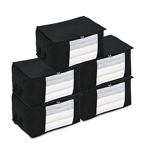 Livmore Set of 5 Non-Woven Fabric Storage Bags with Clear Window (34 x 60 x 42 cm) - Black