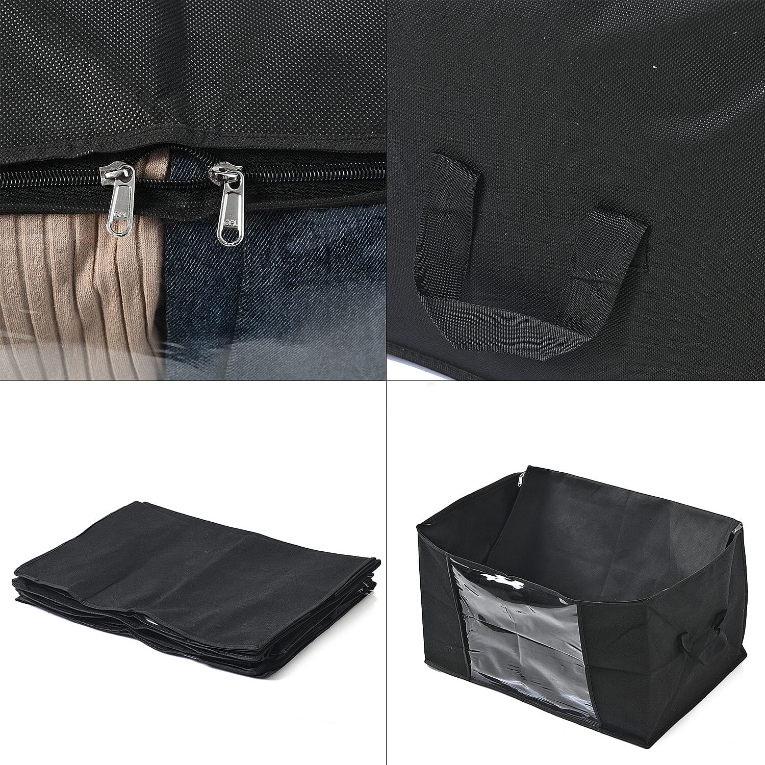 Livmore Set of 5 Non-Woven Fabric Storage Bags with Clear Window (34 x 60 x 42 cm) - Black