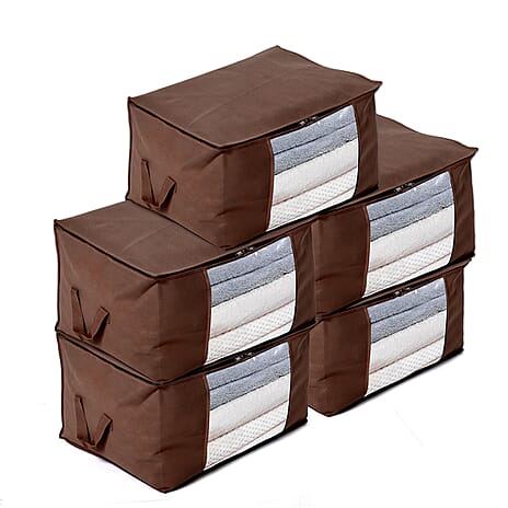 Livmore Set of 5 Non-Woven Fabric Storage Bags with Clear Window (34 x 60 x 42 cm) - Brown