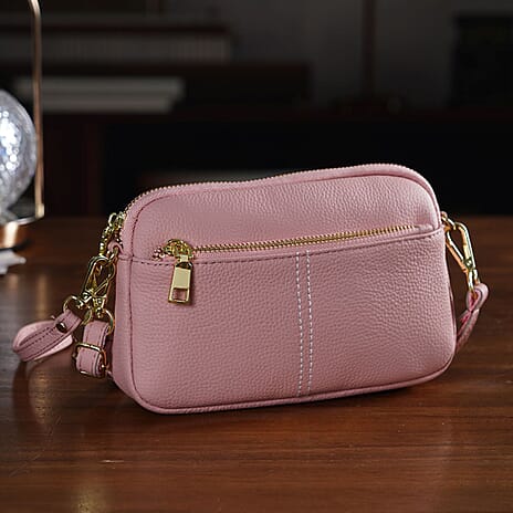 100% Genuine Leather Designer Minimalist Sling Shoulder Bag -  Pink