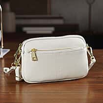 100% Genuine Leather Designer Minimalist Shoulder Bag -  Ivory