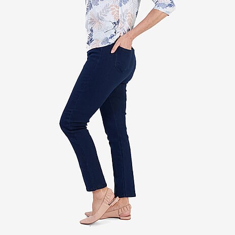 Sugar Crisp Elasticated Waistband Jeans with 27 inch Leg (Size 14) - Navy