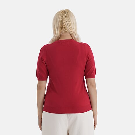 - Maisi Round Neck Short-Sleeved Top (Size S-M) - Red