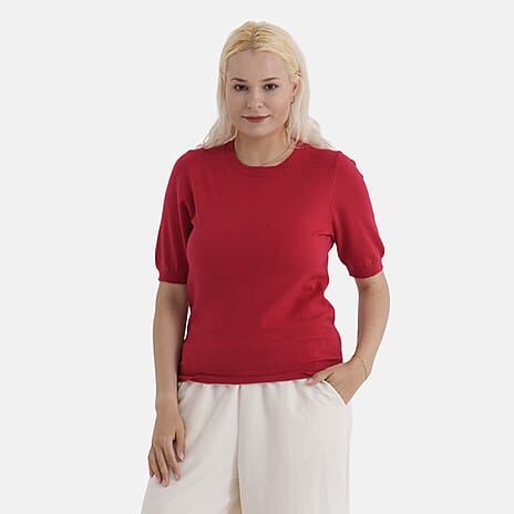 - Maisi Round Neck Short-Sleeved Top (Size L-XL) - Red