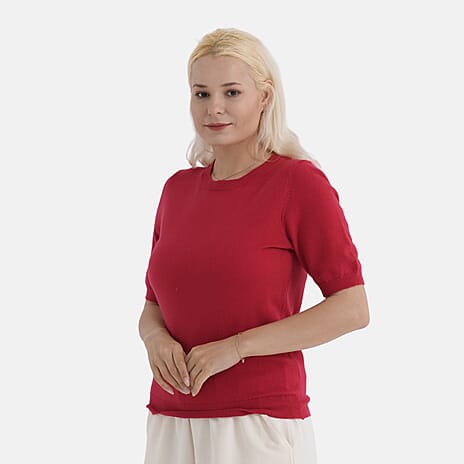 - Maisi Round Neck Short-Sleeved Top (Size L-XL) - Red