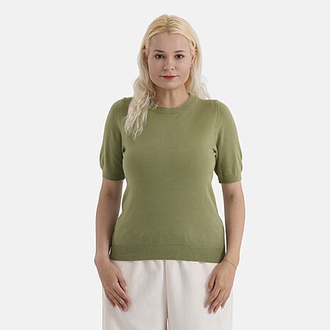 - Maisi Round Neck Short-Sleeved Top (Size S-M) - Green