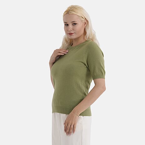 - Maisi Round Neck Short-Sleeved Top (Size S-M) - Green