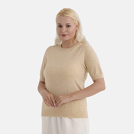 - Maisi Round Neck Short-Sleeved Top (Size S-M) - Beige