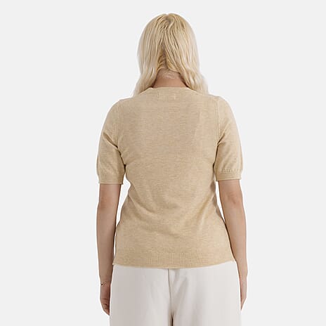 - Maisi Round Neck Short-Sleeved Top (Size L-XL) - Beige