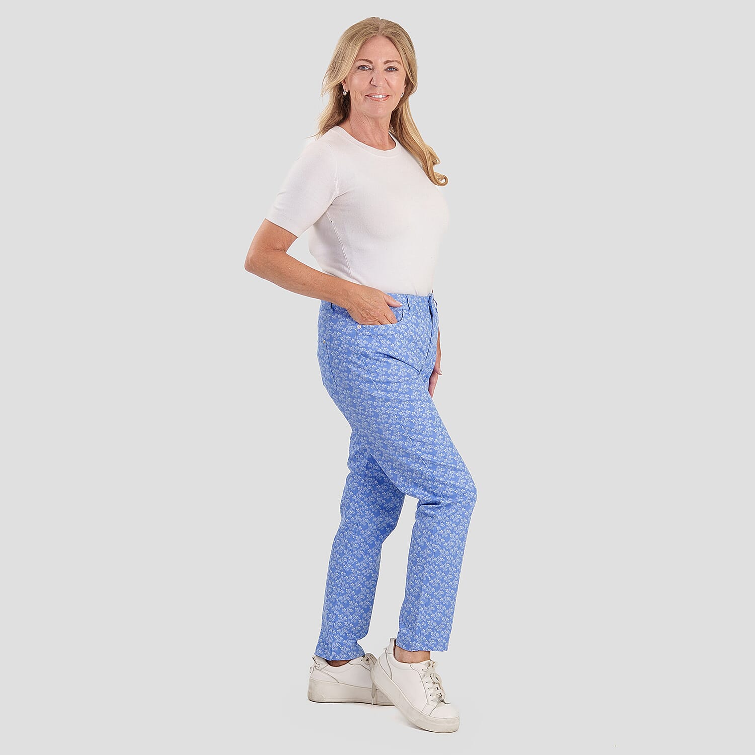 Sugar Crisp Denim Floral Print Straight Fit Casual Jeans with Button Detail 
