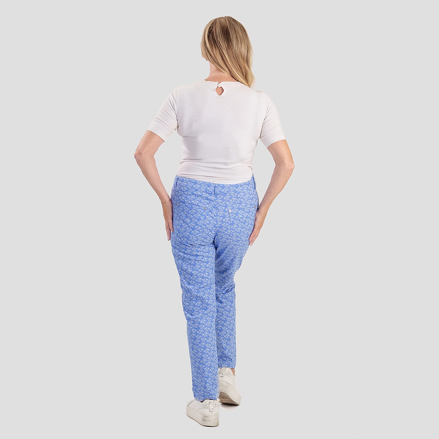 Sugar Crisp Denim Floral Print Straight Fit Casual Jeans with Button Detail 