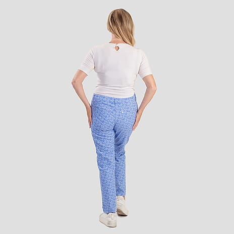 Sugar Crisp Denim Floral Print Straight Fit Casual Jeans with Button Detail (Size 14) - Light Blue