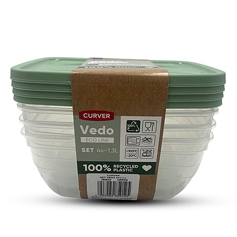 Curver Vedo Eco-Line Food Storage Set of 4 x 1.3L - Green