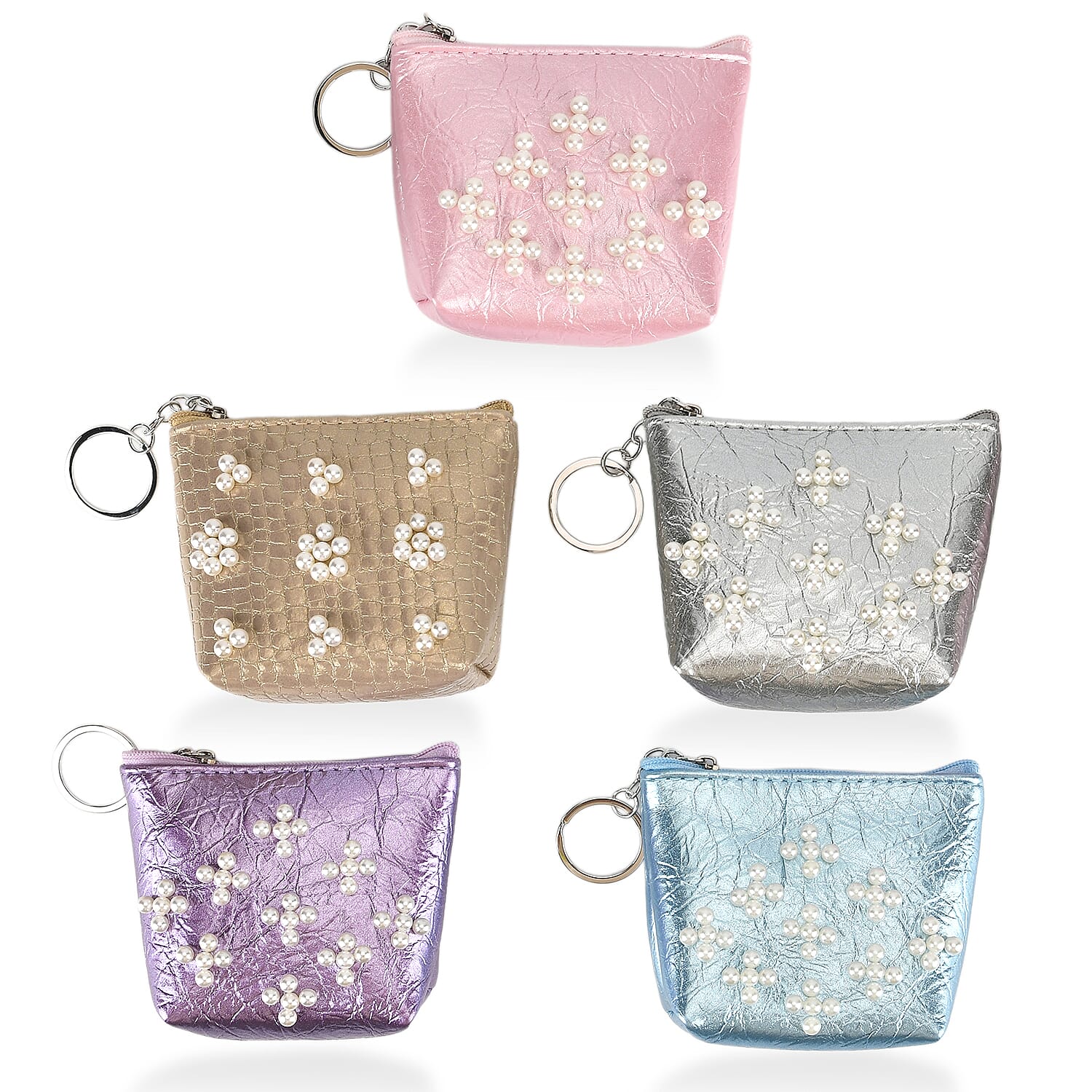 Set of 5 Mini Pouches (10 x 9 x 3.5cm) - Purple, Blue, Silver, Pink, & Gold