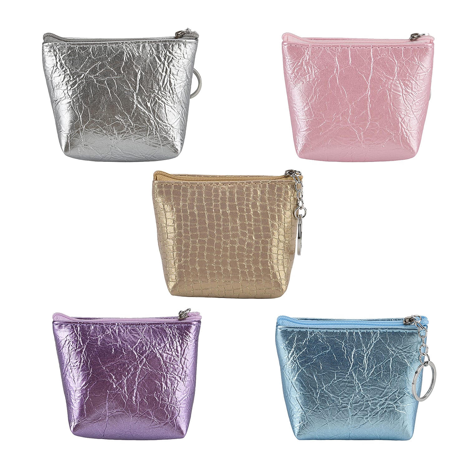 Set of 5 Mini Pouches (10 x 9 x 3.5cm) - Purple, Blue, Silver, Pink, & Gold