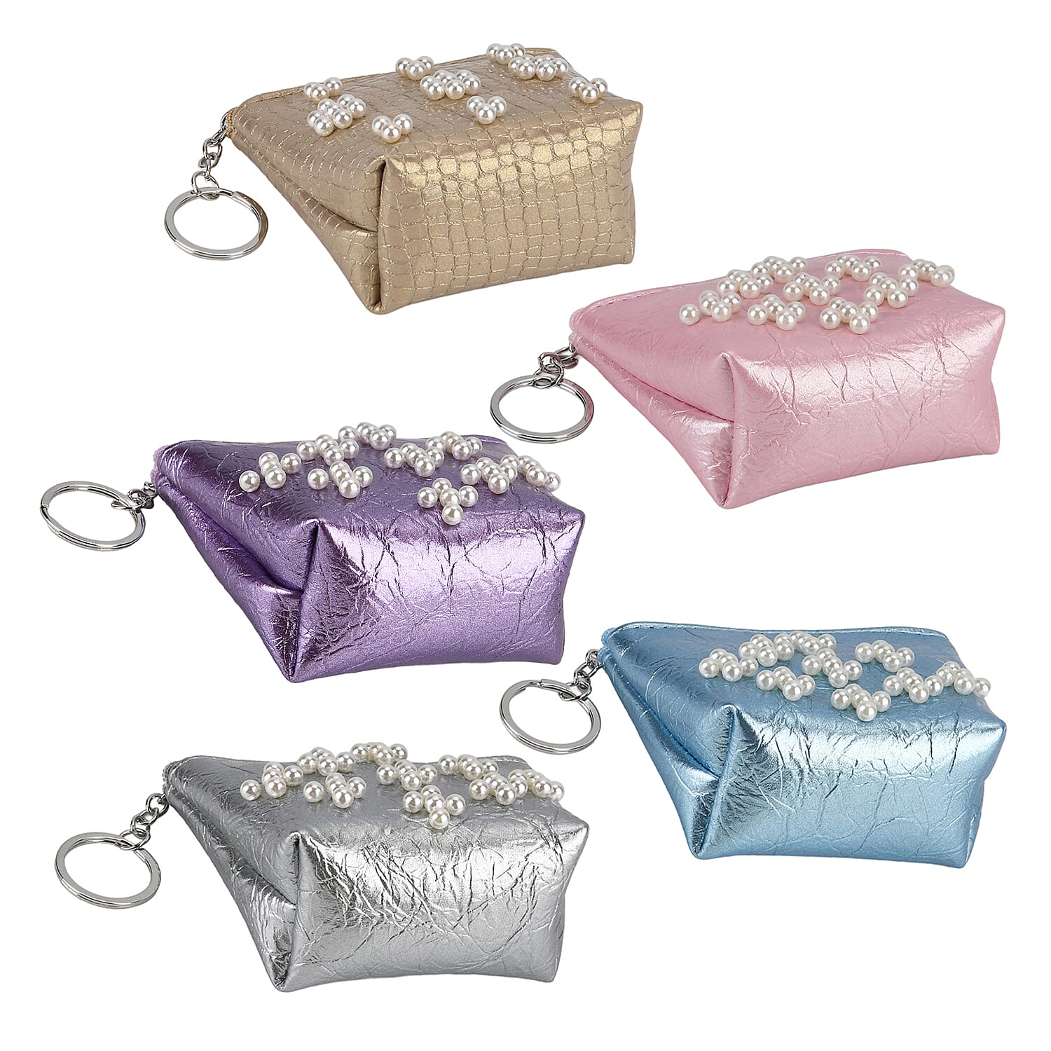 Set of 5 Mini Pouches (10 x 9 x 3.5cm) - Purple, Blue, Silver, Pink, & Gold