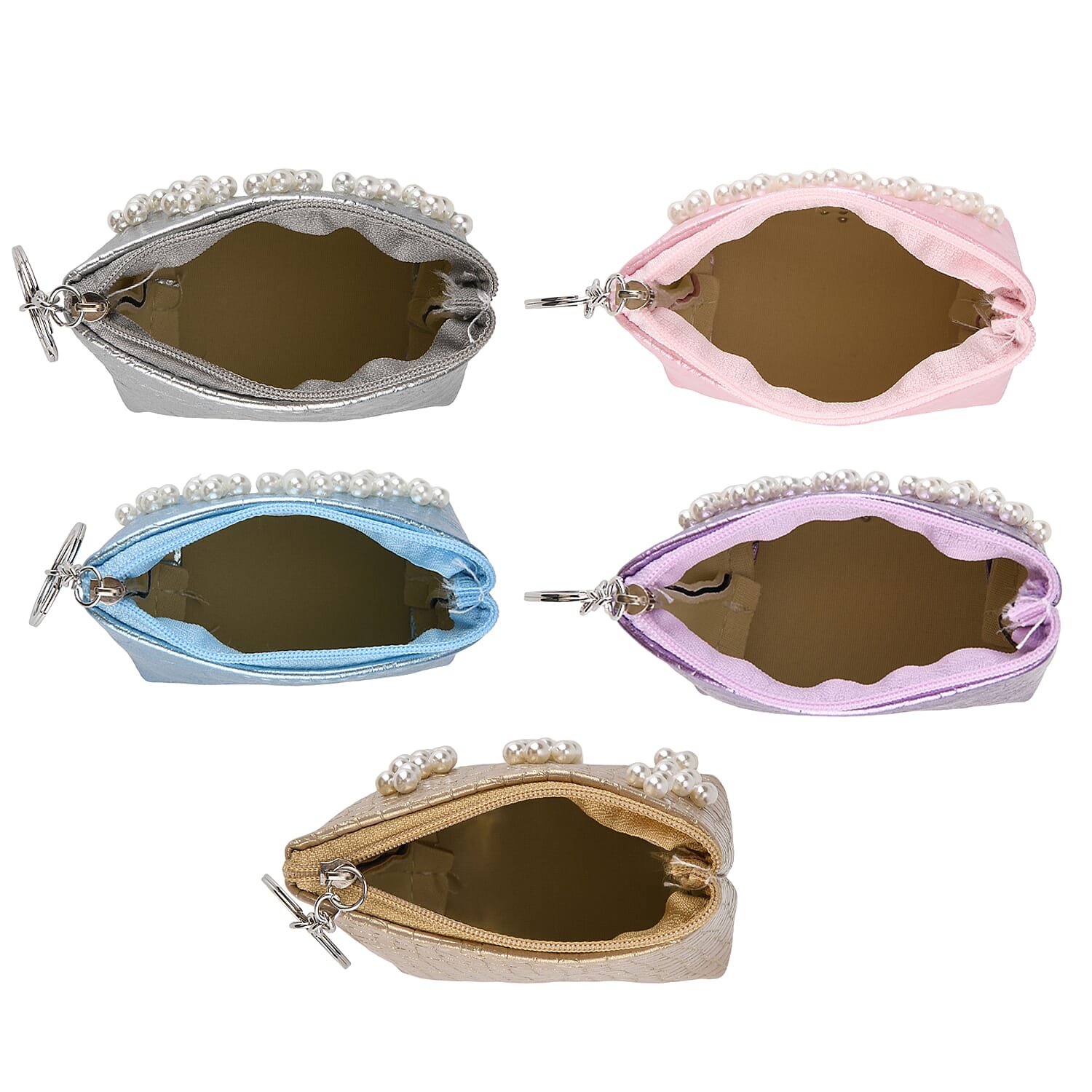 Set of 5 Mini Pouches (10 x 9 x 3.5cm) - Purple, Blue, Silver, Pink, & Gold