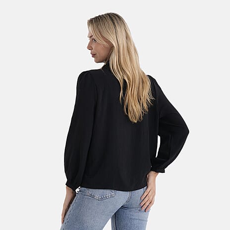 THE BIG LAUNCH - - Maisi Tie-Neck Long-Sleeve Blouse (Size - S) - Black