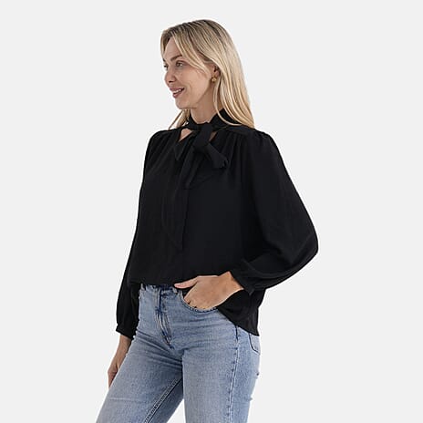 THE BIG LAUNCH - - Maisi Tie-Neck Long-Sleeve Blouse (Size - S) - Black