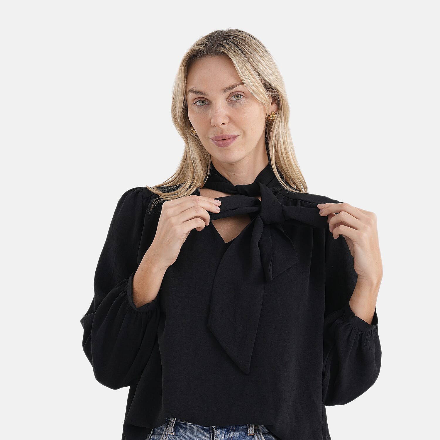 & Maisi Tie-Neck Long-Sleeve Blouse