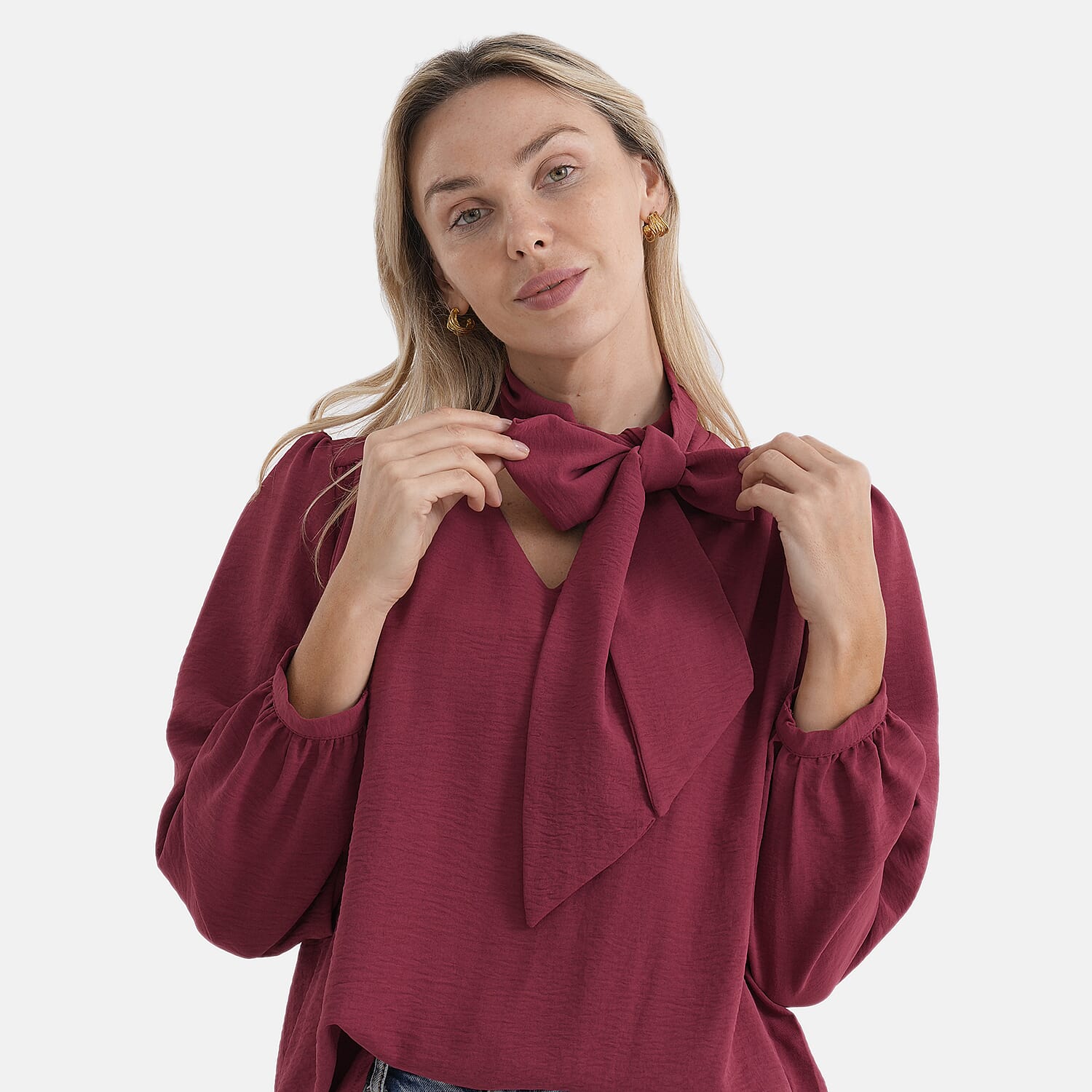 & Maisi Tie-Neck Long-Sleeve Blouse