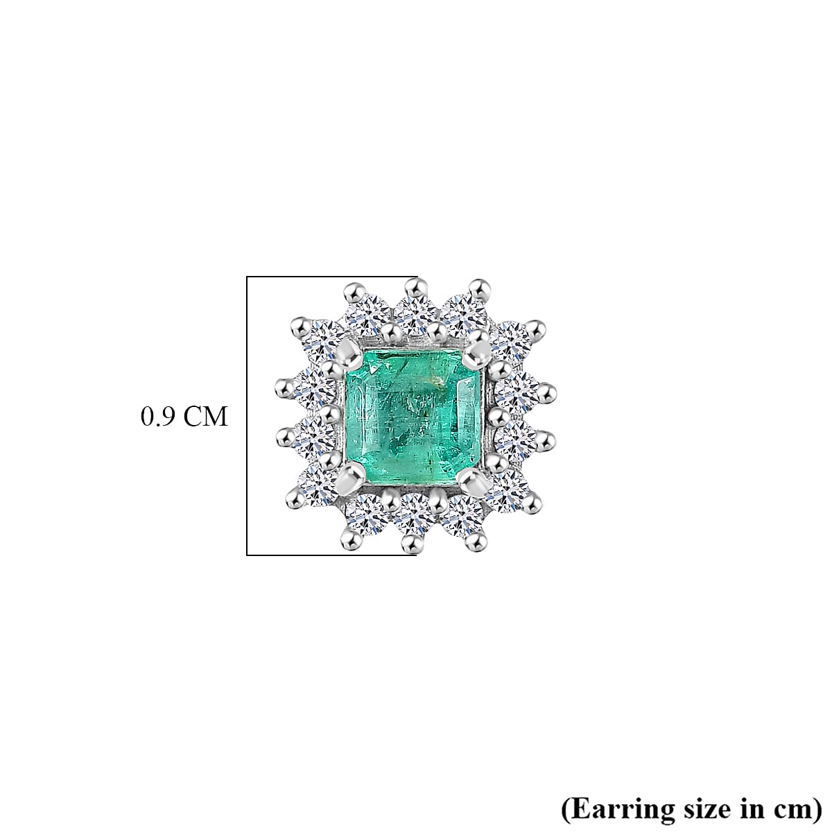 D'Joy AAA Gemfields Zambian Emerald & Lab Grown Diamond Stud Push Back Earring in Rhodium Overlay Sterling Silver 1.00 Ct