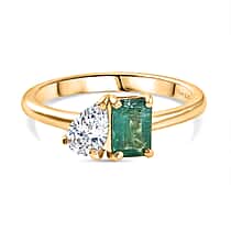 D'Joy AAA Premium Gemfields Zambian Emerald & Moissanite Toi et Moi Ring in 18K Vermeil Yellow Gold Plated Sterling Silver 1.02 Ct.