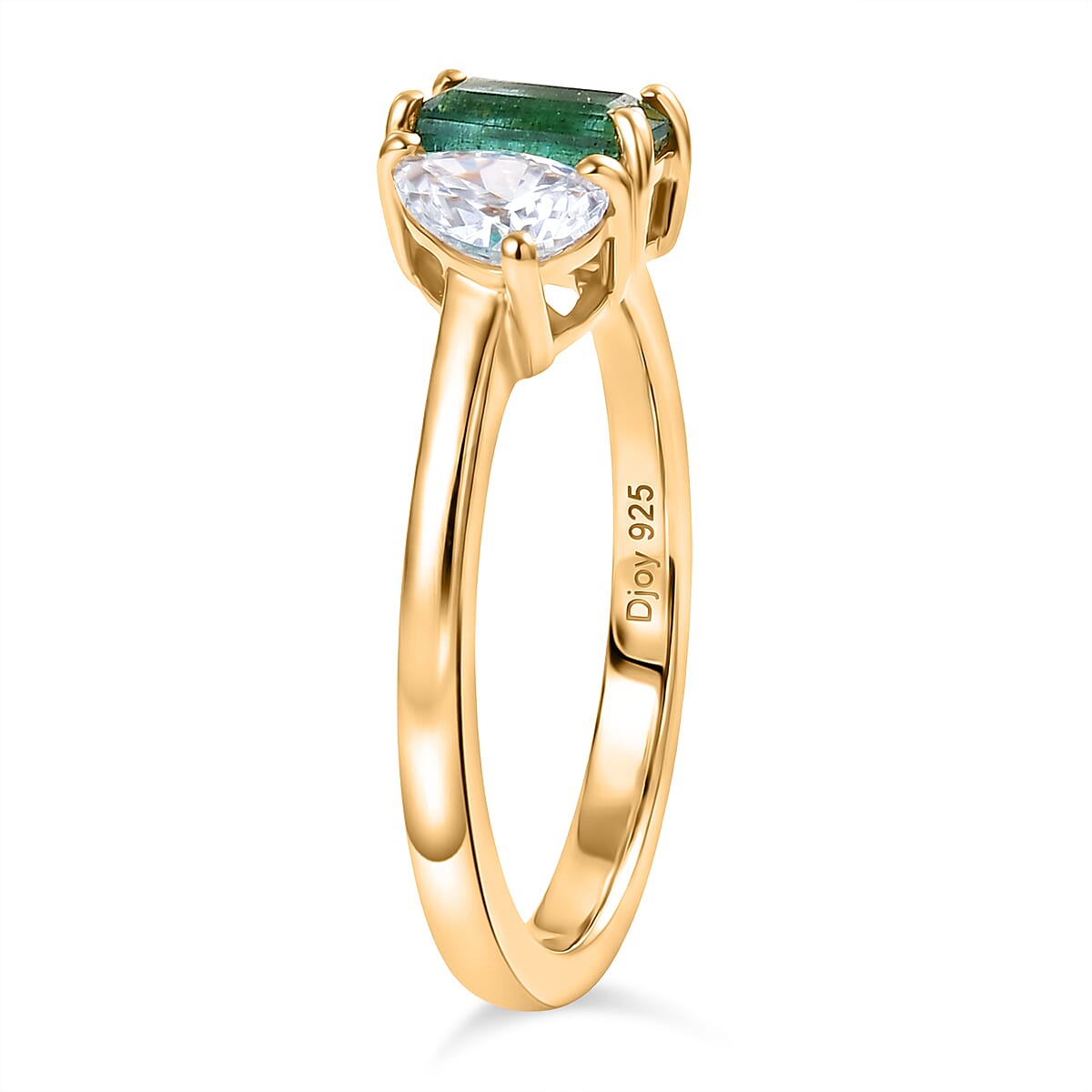 D'Joy AAA Gemfields Zambian Emerald & Moissanite Toi et Moi Ring in 18K Vermeil Yellow Gold Plated Sterling Silver 1.02 Ct.