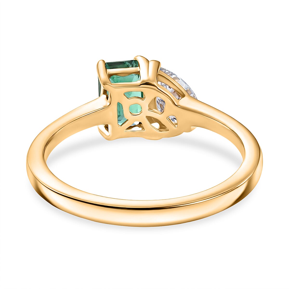 D'Joy AAA Gemfields Zambian Emerald & Moissanite Toi et Moi Ring in 18K Vermeil Yellow Gold Plated Sterling Silver 1.02 Ct.