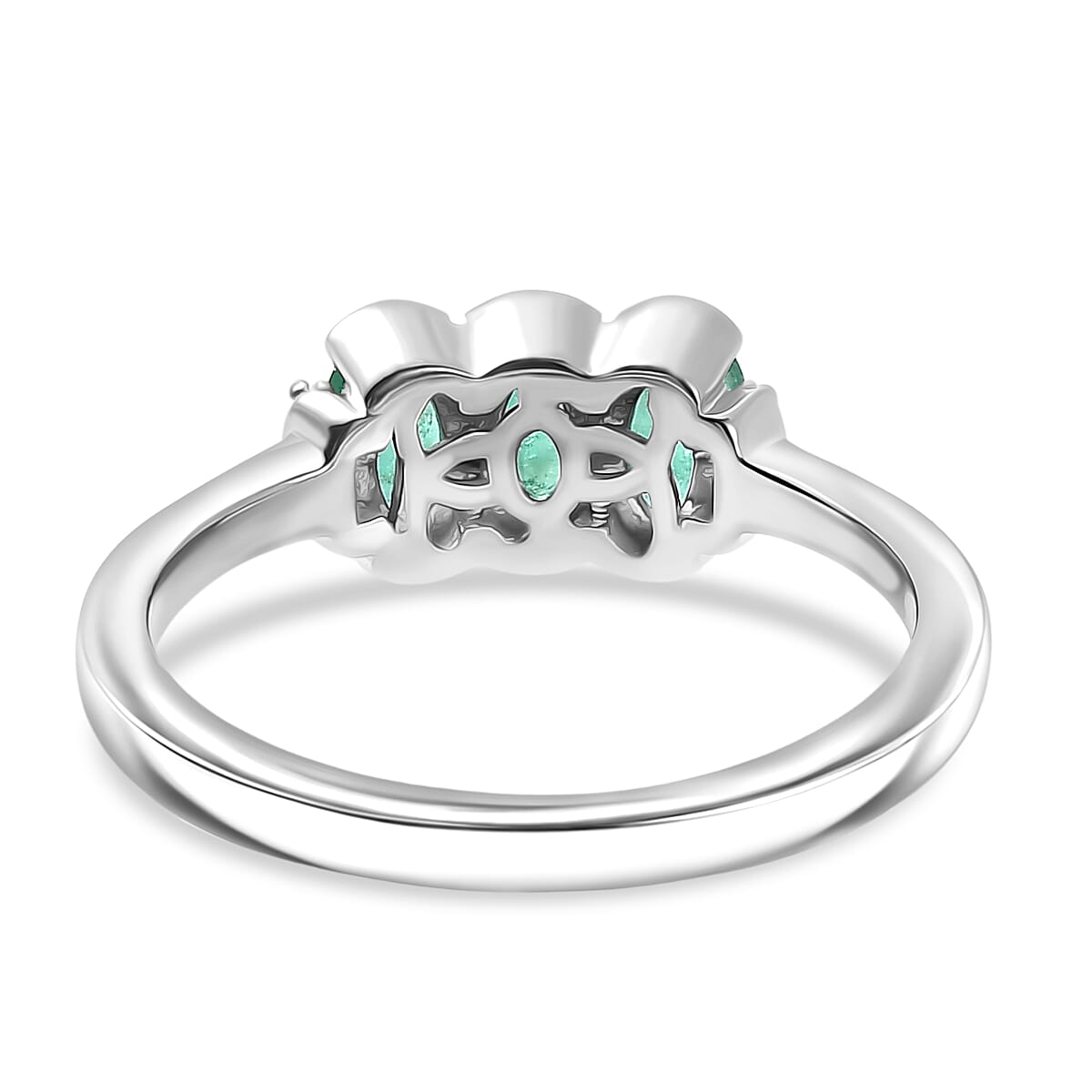 D'Joy AAA Gemfields Zambian Emerald & Lab Grown Diamond Trilogy Ring in Rhodium Overlay Sterling Silver