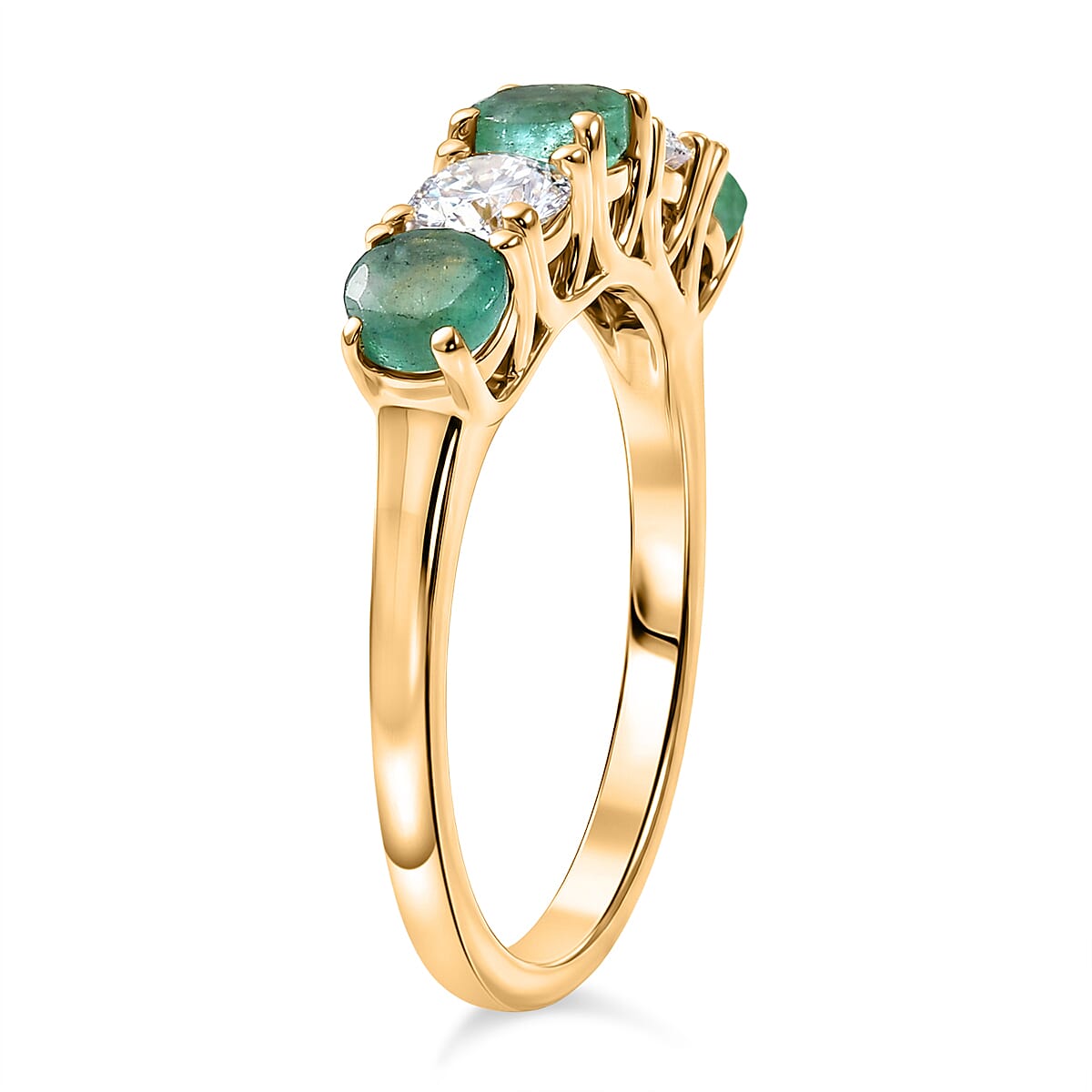 Luxuriant AAA Gemfields Zambian Emerald & SI-GH Lab Grown Diamond 5 Stone Ring in 18K Vermeil Yellow Gold Plated Sterling Silver 1.25 Ct.