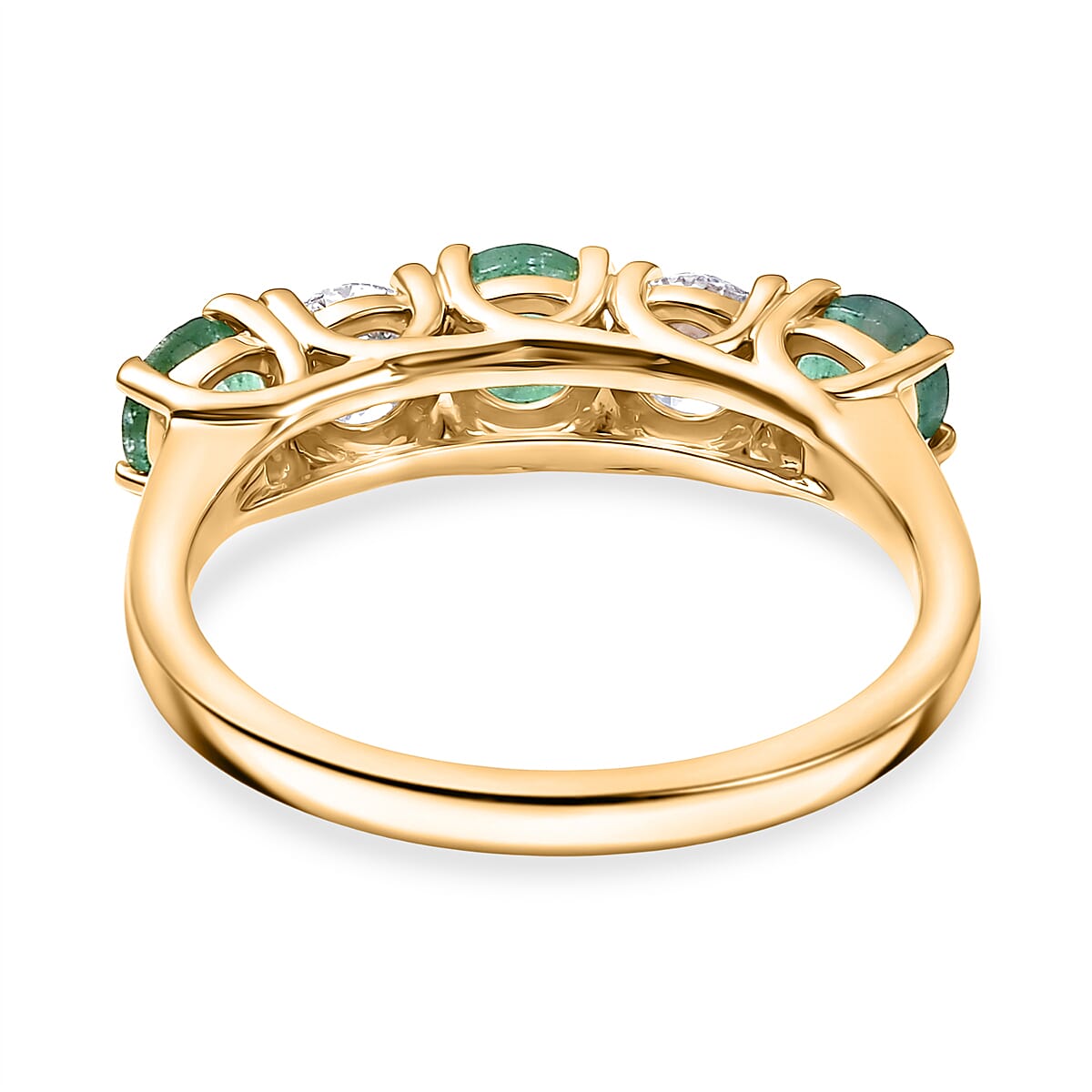 Luxuriant AAA Gemfields Zambian Emerald & SI-GH Lab Grown Diamond 5 Stone Ring in 18K Vermeil Yellow Gold Plated Sterling Silver 1.25 Ct.