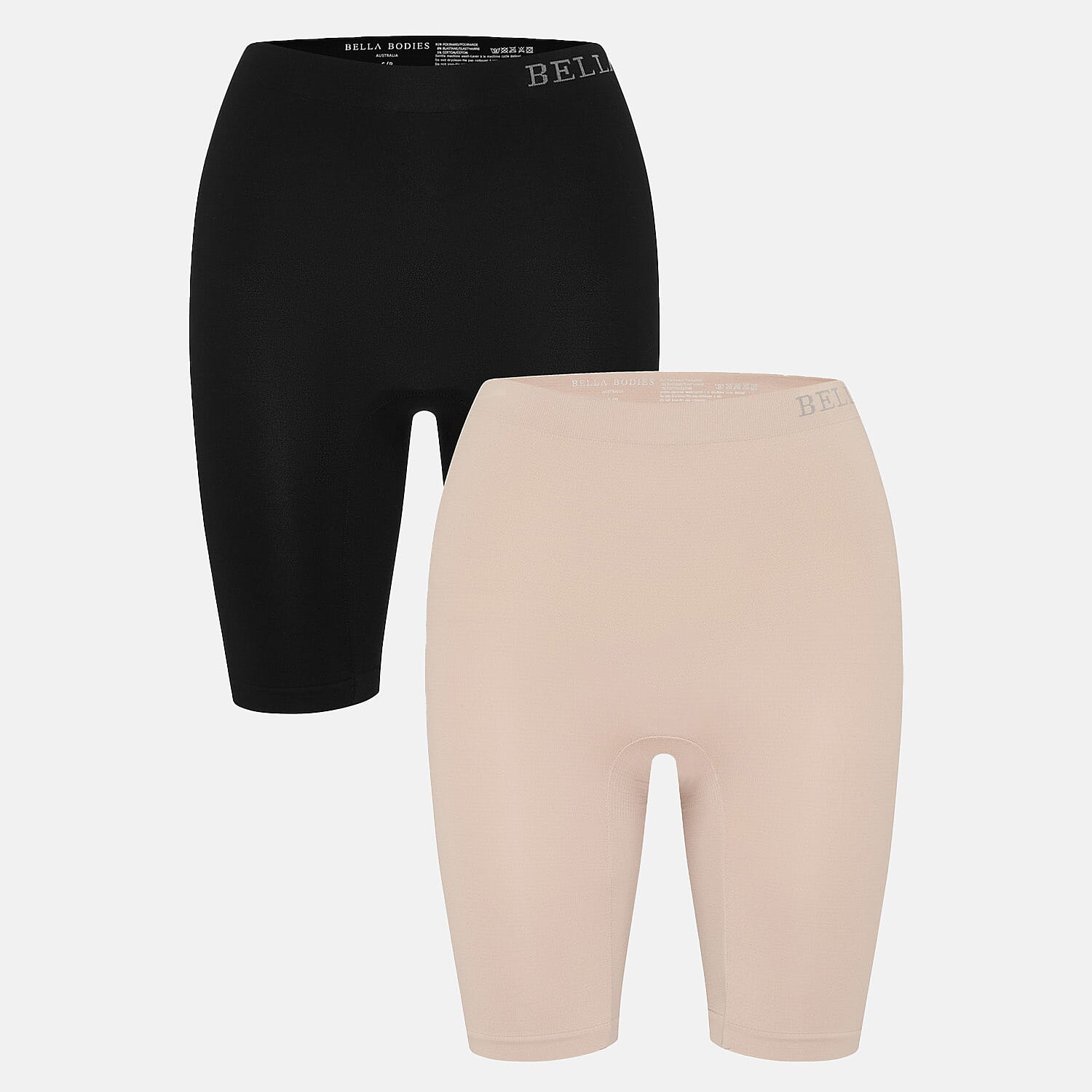 Bella Bodies Cool Fit Seamless High-Waisted Everyday Anti-Chafing Shorts (Size M) - Black & Sand