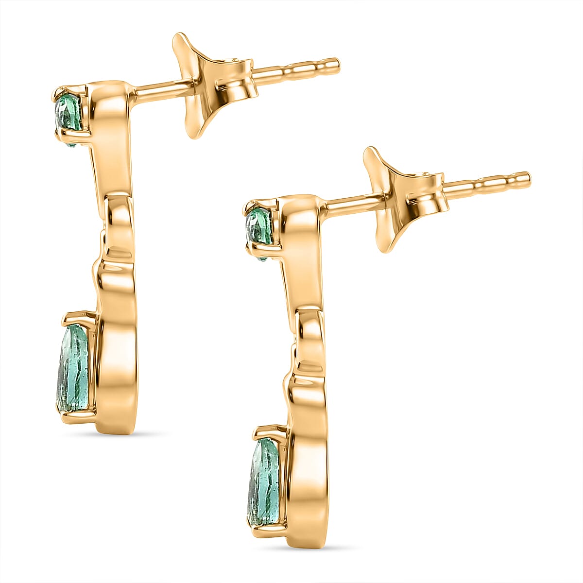 D'Joy AAA Gemfields Zambian Emerald Dangling Earring with Push Back in 18K Vermeil Yellow Gold Plated Sterling Silver