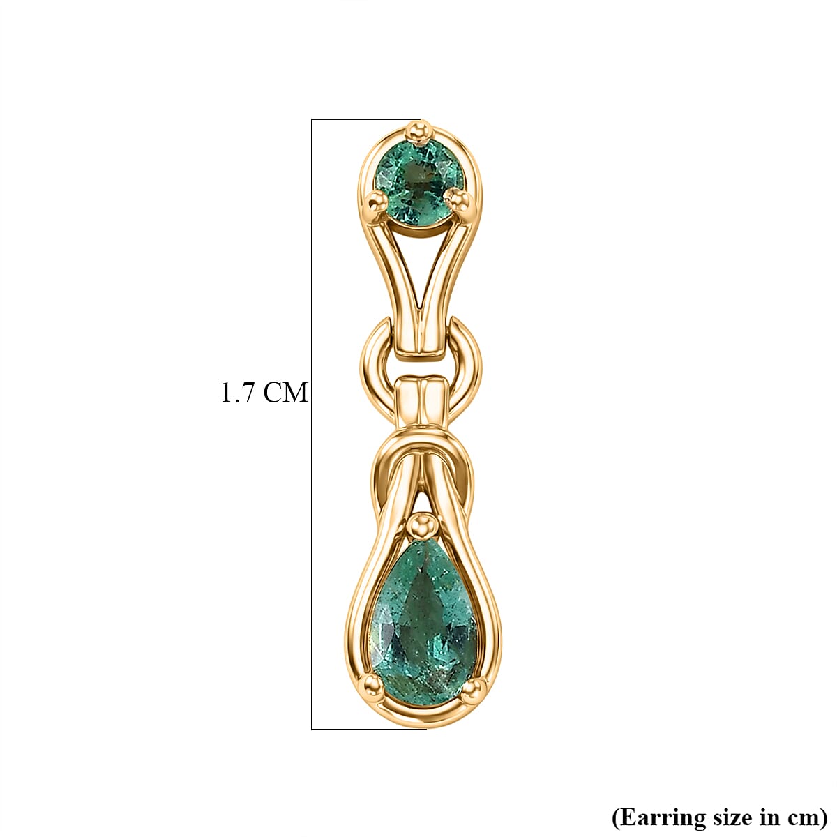 D'Joy AAA Gemfields Zambian Emerald Dangling Earring with Push Back in 18K Vermeil Yellow Gold Plated Sterling Silver