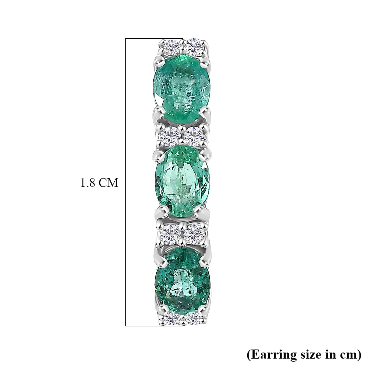 D'Joy AAA Gemfields Zambian Emerald & White Zircon Half Hoop Earring with Push Back in Rhodium Overlay Sterling Silver 1.21 Ct.
