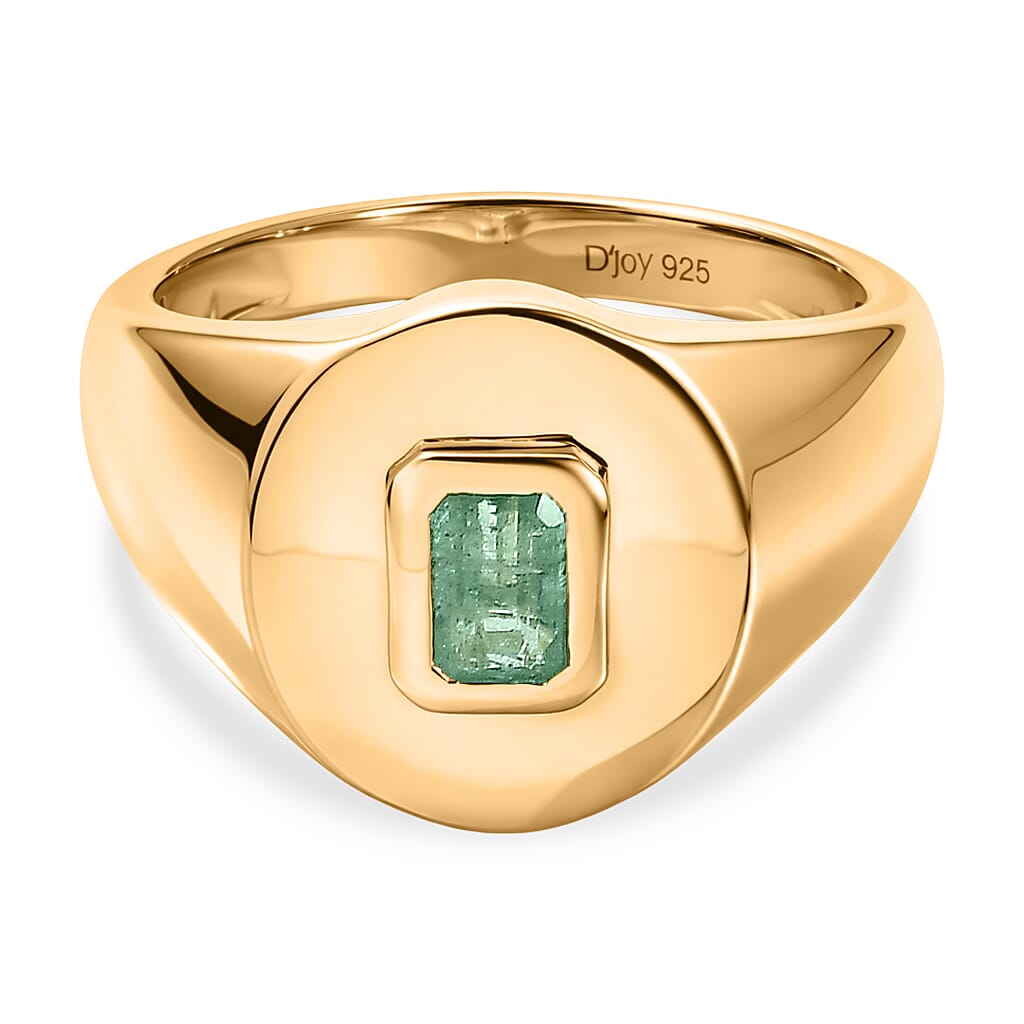 D'Joy AAA Zambian Emerald SIGNET Ring in 18K Vermeil Sterling Silver.