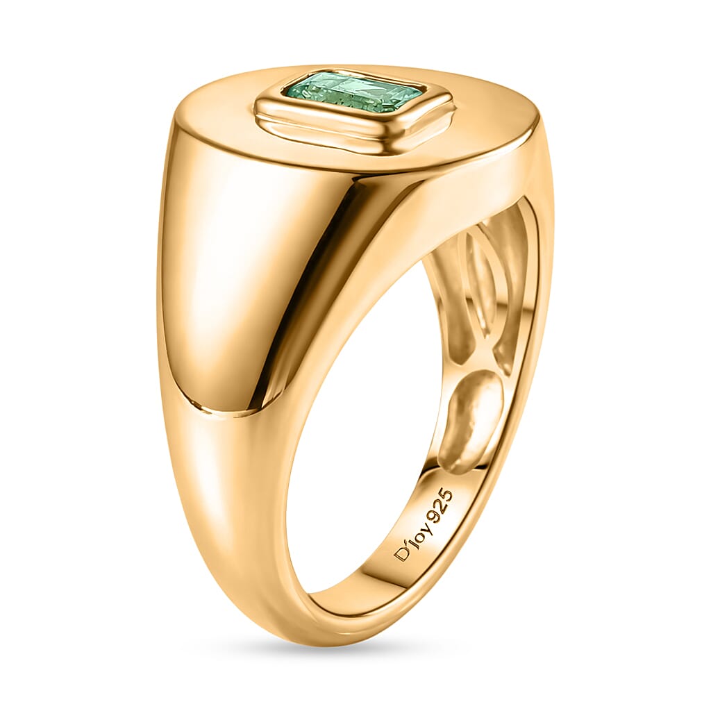D'Joy AAA Zambian Emerald SIGNET Ring in 18K Vermeil Sterling Silver.