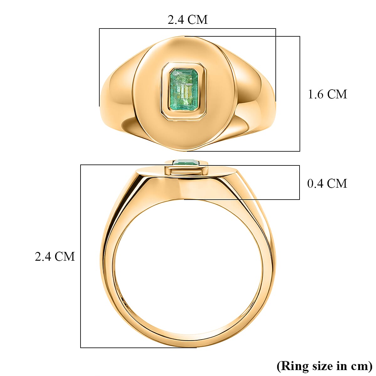 D'Joy AAA Zambian Emerald SIGNET Ring in 18K Vermeil Sterling Silver.