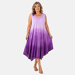 La Marey Ombre Tie Dye Umbrella Dress with Embroidered Neck & Hem (One Size, 10-22) - Purple
